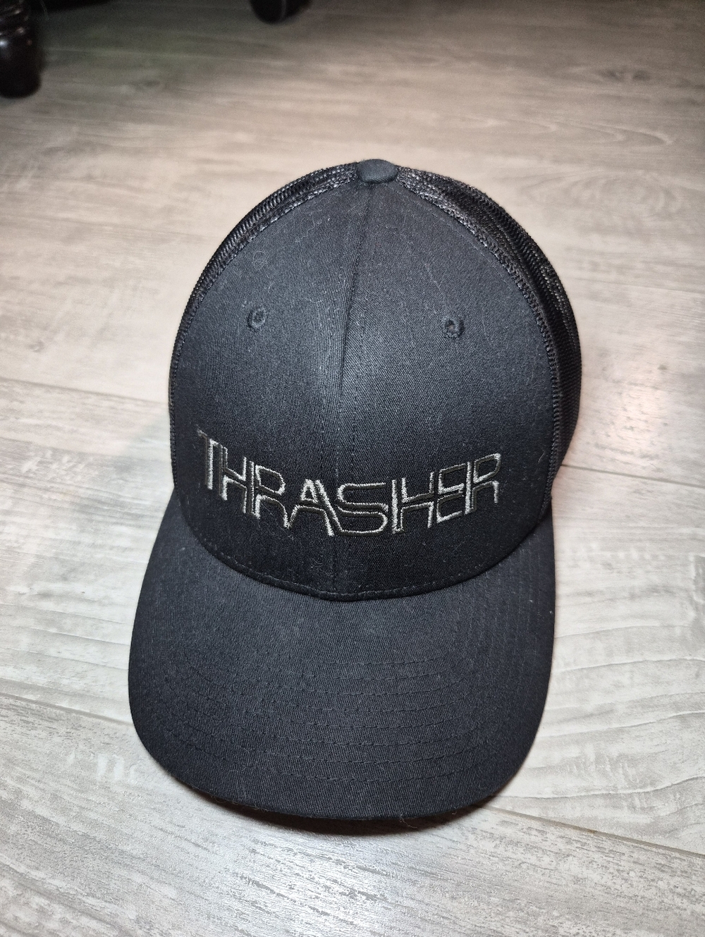 Thrasher Black Mesh Snapback Cap with Embroidered Logo